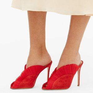 Gianvito Rossi Red Suede Ofelia Ruffle Mule 36.5
